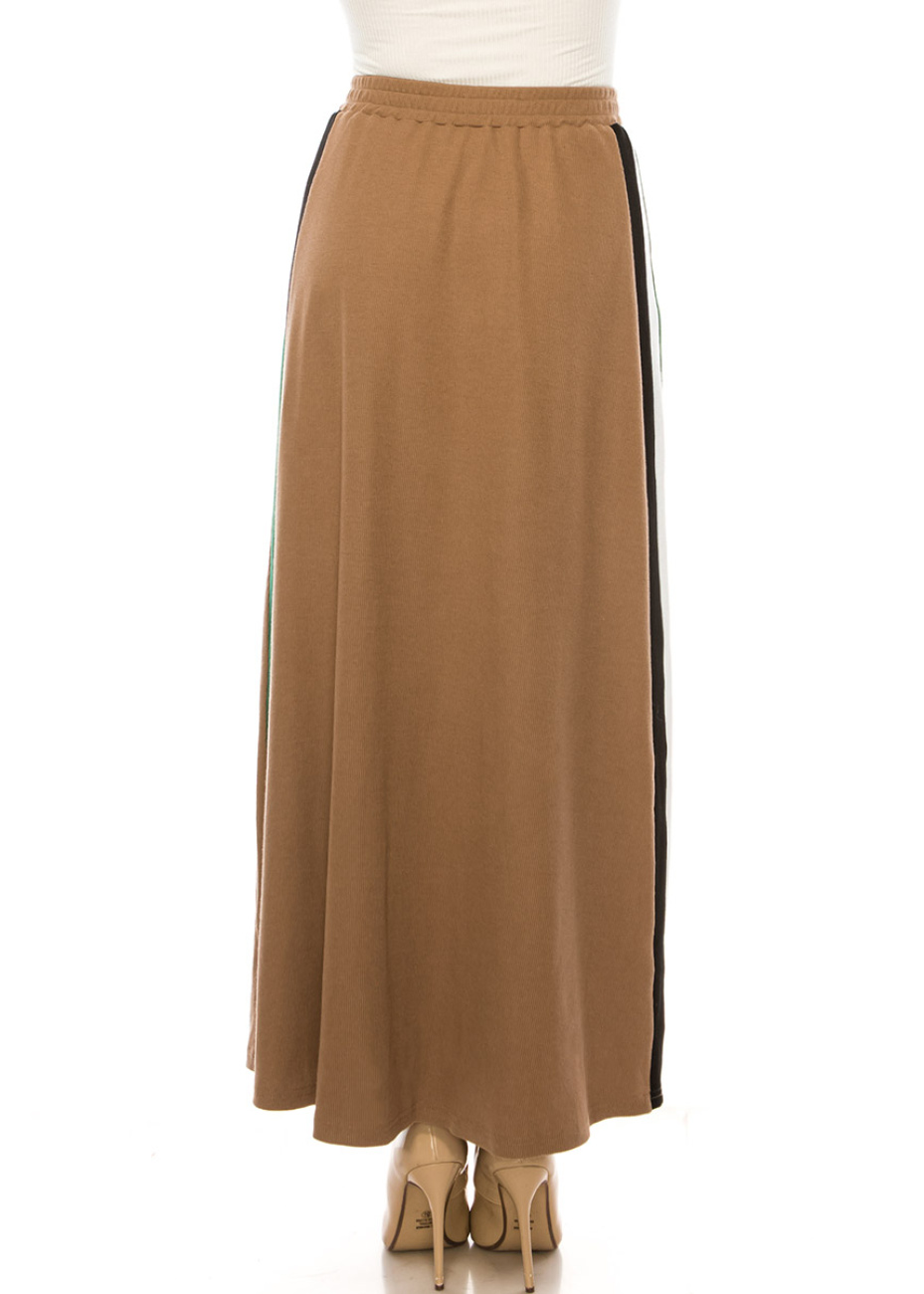 Camel Striped Wide Strap Knit Dress